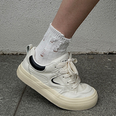 两点浪漫2024新款 情侣皮面小白鞋 小众厚底运动休闲板鞋 男女面包鞋