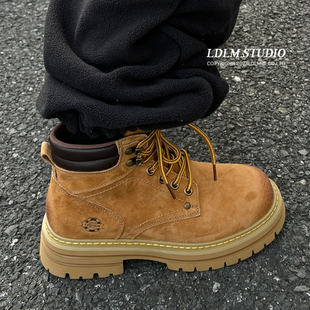 两点浪漫新款 短靴情侣大黄靴 复古机车百搭马丁靴男女增高厚底工装