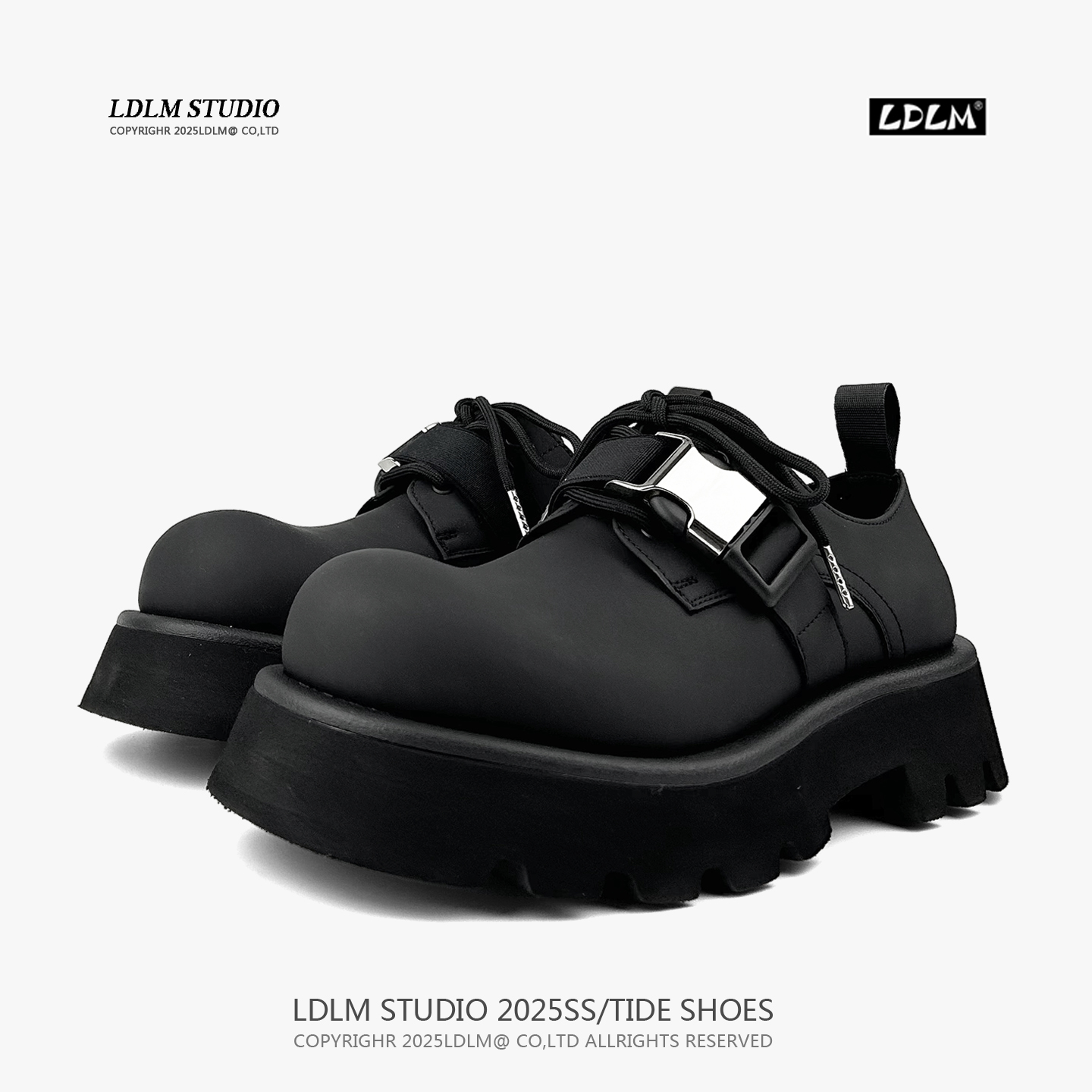 5CM轻质厚底增高德比鞋搭扣皮鞋