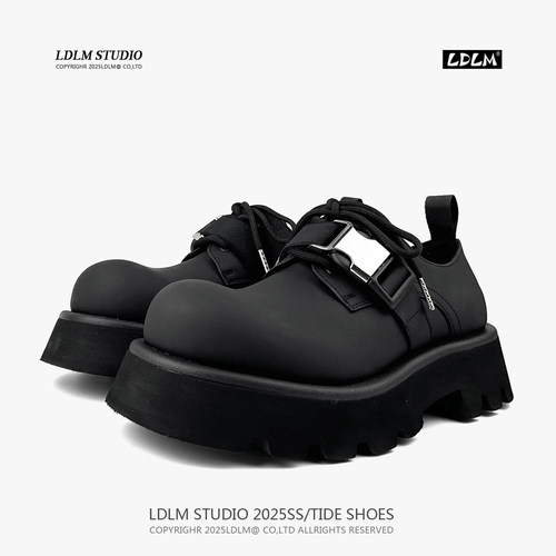 5CM轻质厚底增高德比鞋搭扣皮鞋