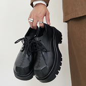 轻质7CM厚底德比鞋 男鞋 面个性 两点浪漫2025新款 缝制黑色大头皮鞋