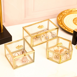 复古玻璃非亚克力化妆棉收纳盒棉签小盒子透明梳妆台桌面收纳棉签