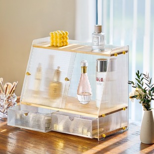 化妆品收纳盒实木防尘抽屉式桌面梳妆台护肤品置物架亚克力