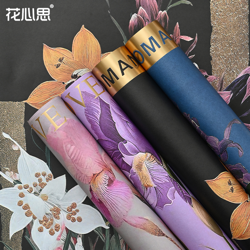 野兽派花束包装纸烫金英文复古