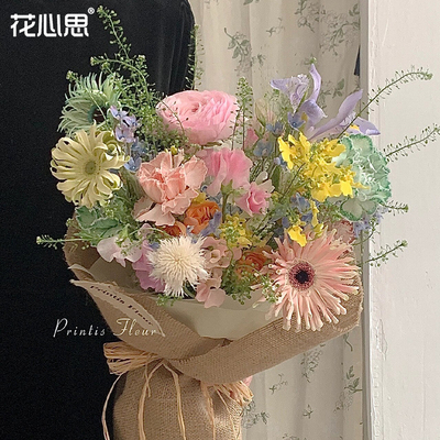 花心思山风晚晚鲜花包装纸彩麻卷