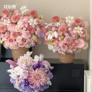 花心思套三仙子之吻草编抱抱桶花桶鲜花花束花桶插花藤编花艺资材