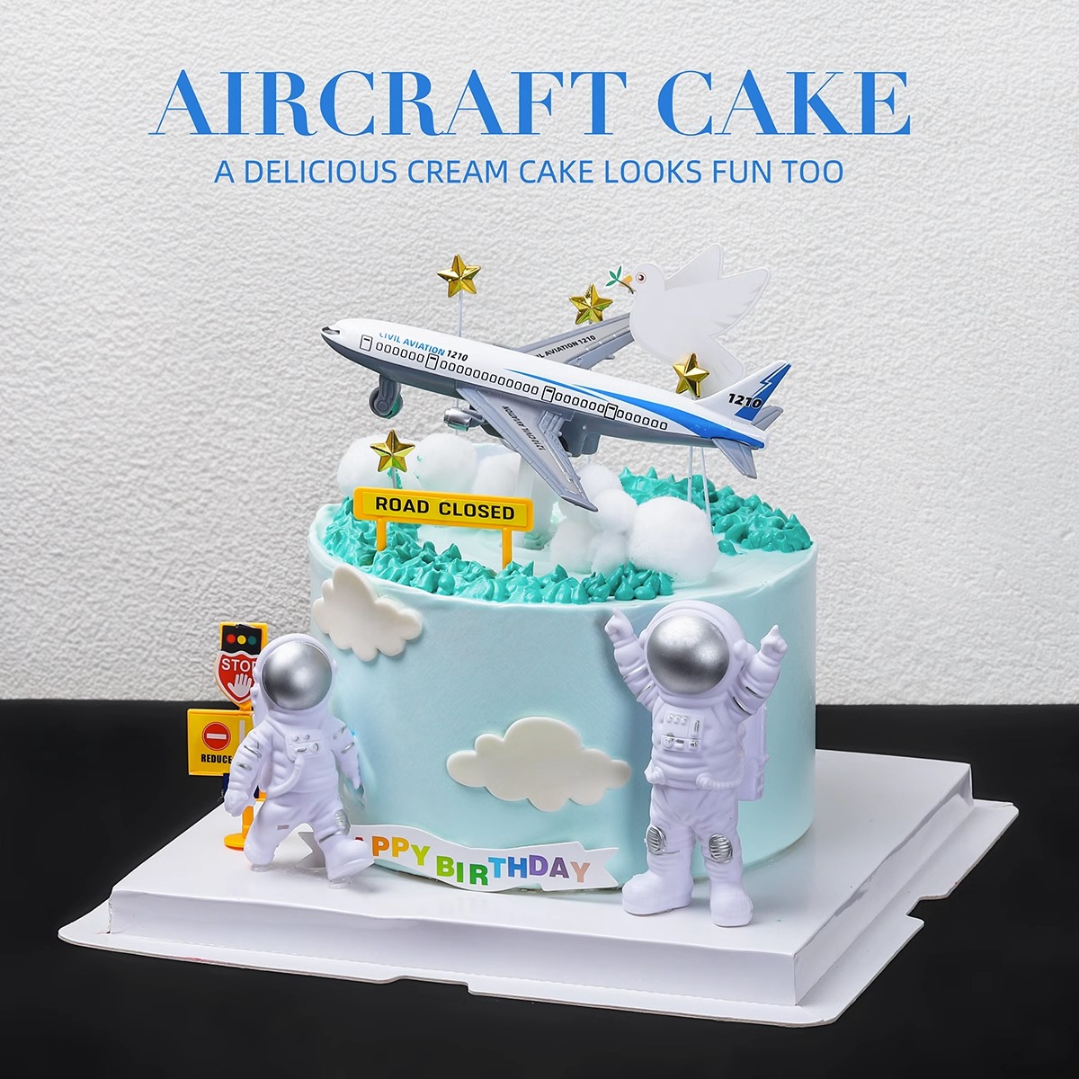 航空民航飞机模型蛋糕装饰摆件小男孩生日宇航员航空飞机主题蛋糕