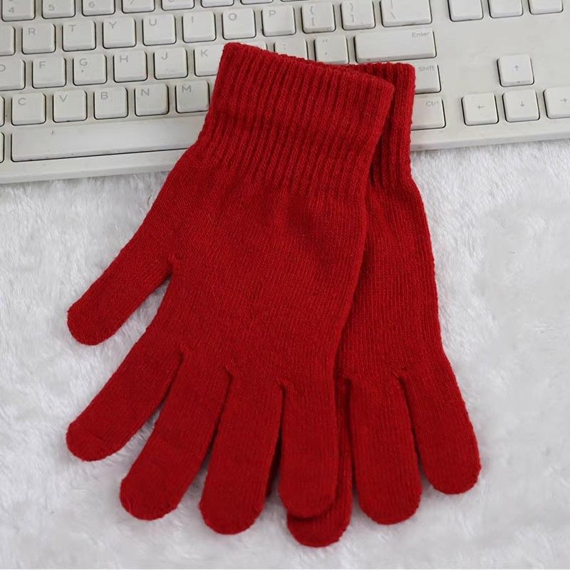 韩系手套女2025新款红色针织毛线五指冬季学生保暖防风寒加厚骑行