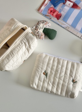 韩系ins条纹口红气垫收纳包简约小巧便携杂物收纳袋可爱甜美袋子