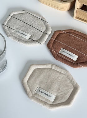 日式复古棉麻布艺杯垫隔热餐垫家居装饰八角形餐桌垫透气隔热