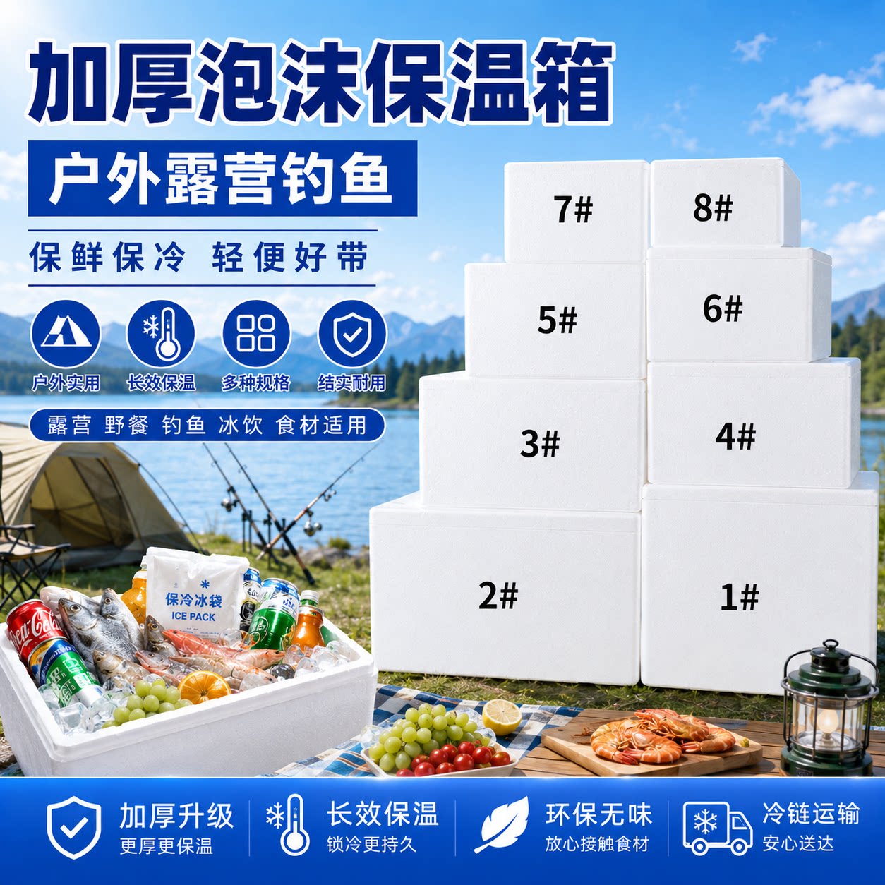 户外露营加厚保温保冷泡沫箱