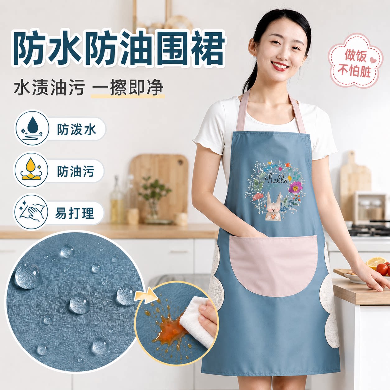 围裙家用厨房防水防油可擦手围腰