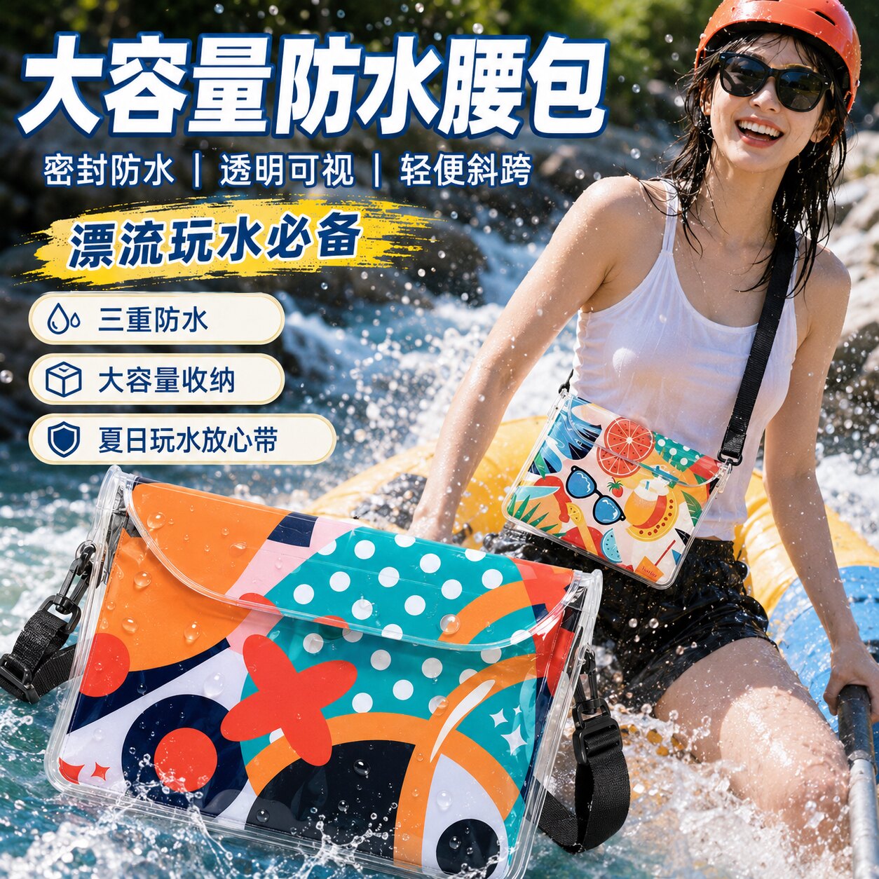 大容量防水可触屏斜挎腰包防水袋
