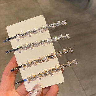 2025年波浪珍珠水钻发夹边夹少女风气质一字夹顶夹刘海夹子头饰女