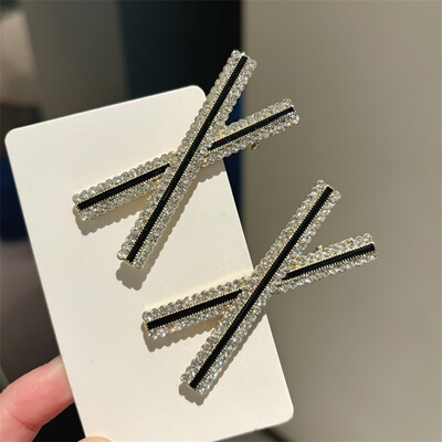 精致水钻边夹女侧边黑色简约百搭水钻一字夹发卡顶夹刘海夹鸭嘴夹