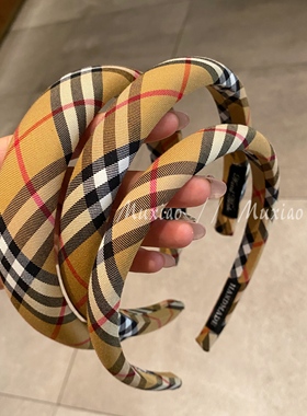 时髦复古格纹头箍发捆女春夏发饰高颅顶压发发卡百搭韩国外出发箍