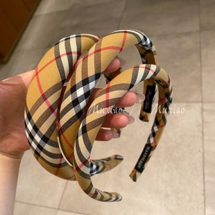 时髦复古格纹头箍发捆女春夏发饰高颅顶压发发卡百搭韩国外出发箍
