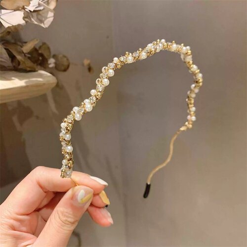 珍珠波浪水钻发箍复古法式头箍