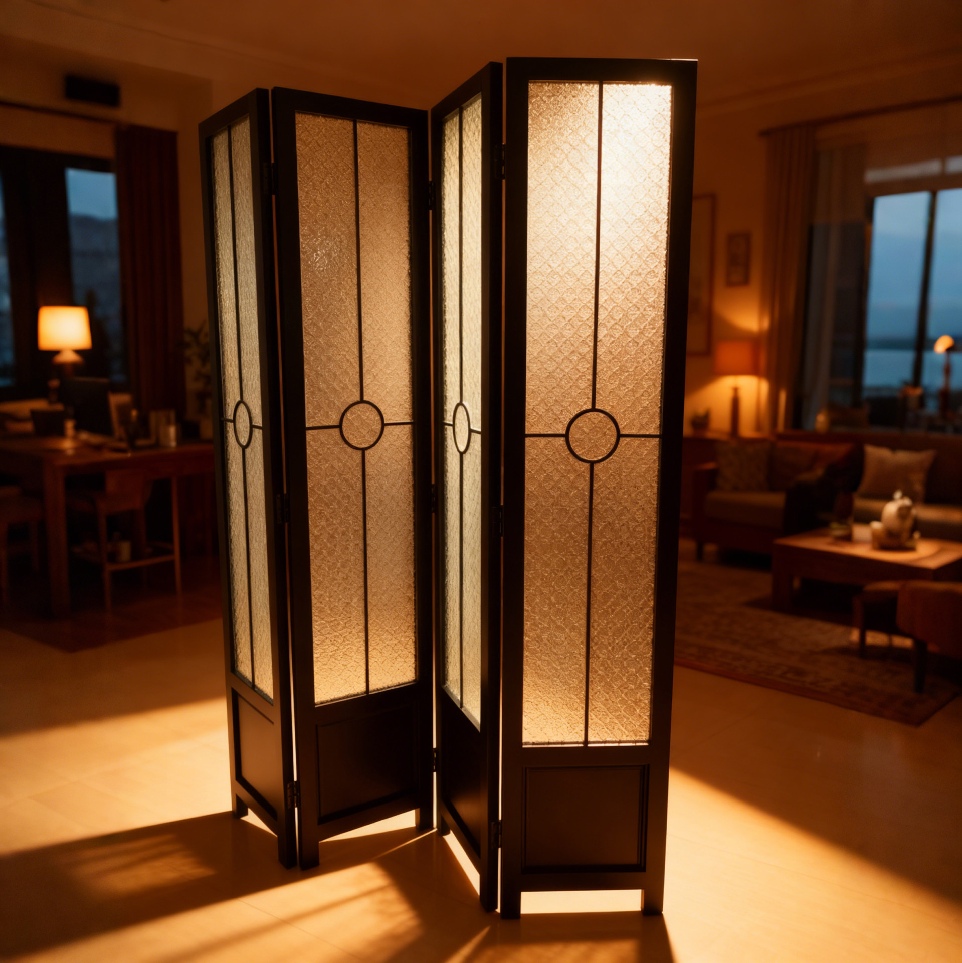 中古风屏风客厅可折叠移动海棠花玻璃隔断酒店卧室入户挡卫生间