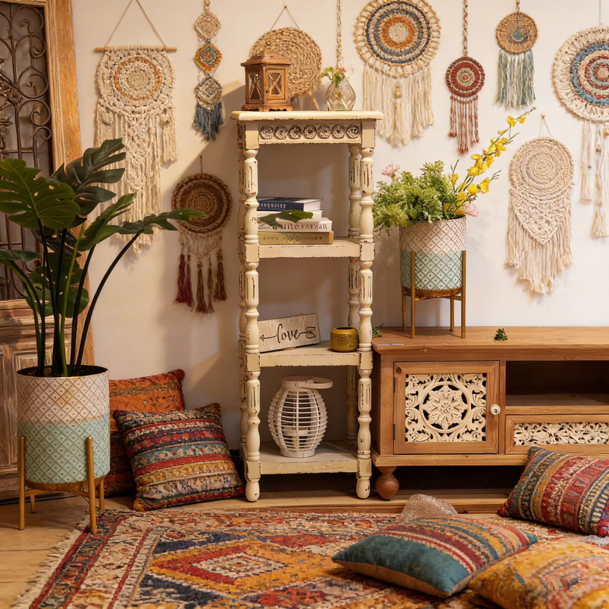 美式复古做旧落地实木罗马置物架咖啡馆阳台书房3层木质收纳架柜