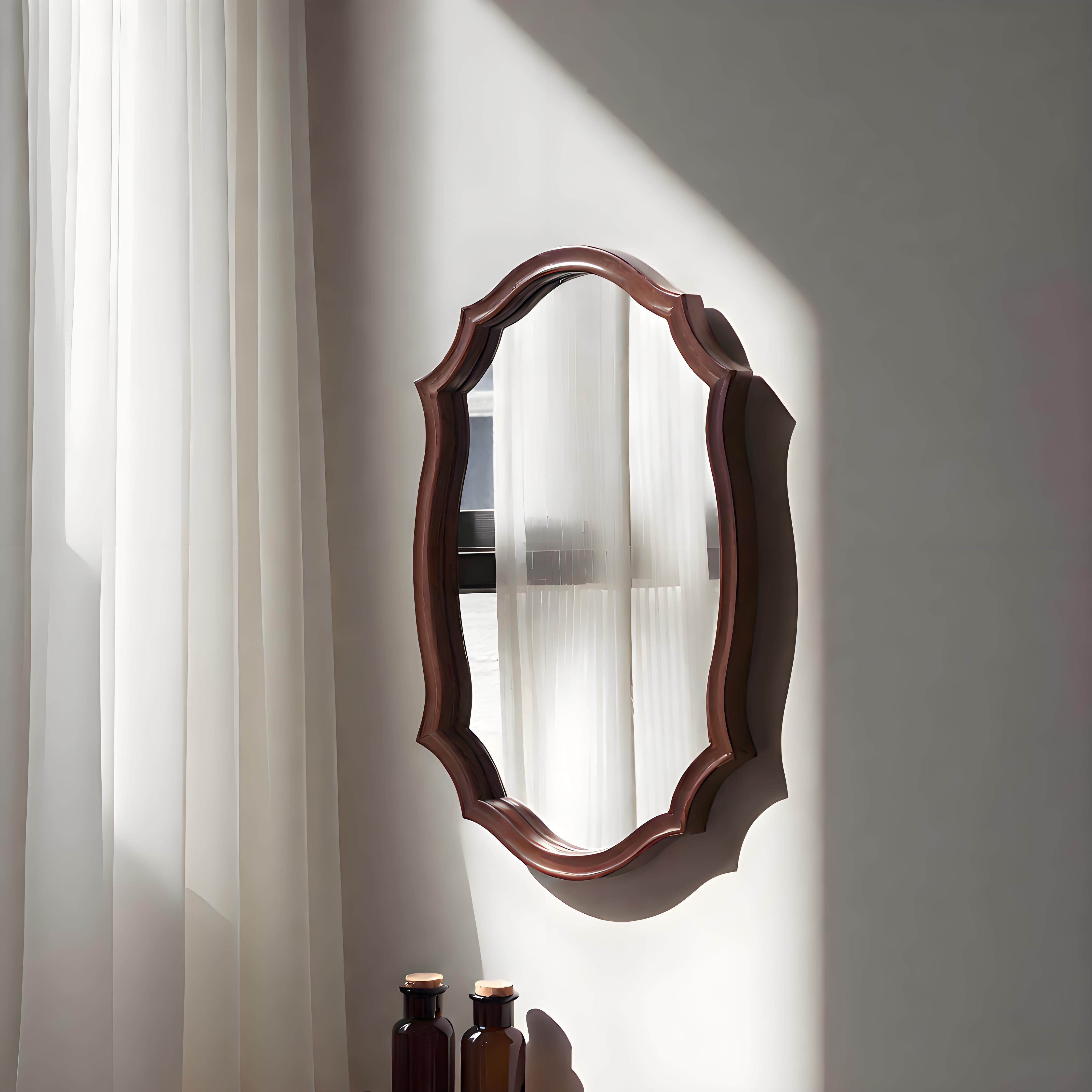 新中式实木异形化妆镜法式玄关卧室化妆间服装店半身镜墙面壁挂镜