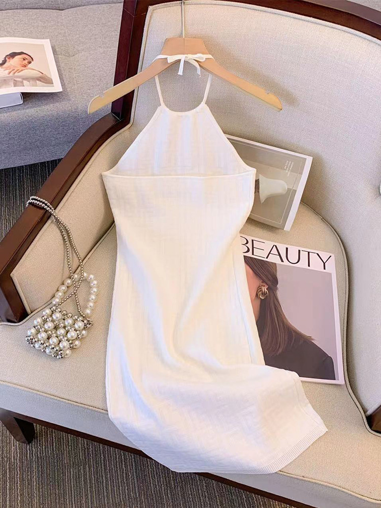 LINLIN STUDIO 커스터마이징 퓨어 핫걸 스타일 슬림 니트 드레스 2023 여성용 여름 신상 힙 커버 스커트