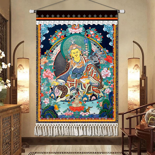 唐卡挂布装 西藏式 饰挂画六字真言心经玄关入门聚财坛城方形棉麻画