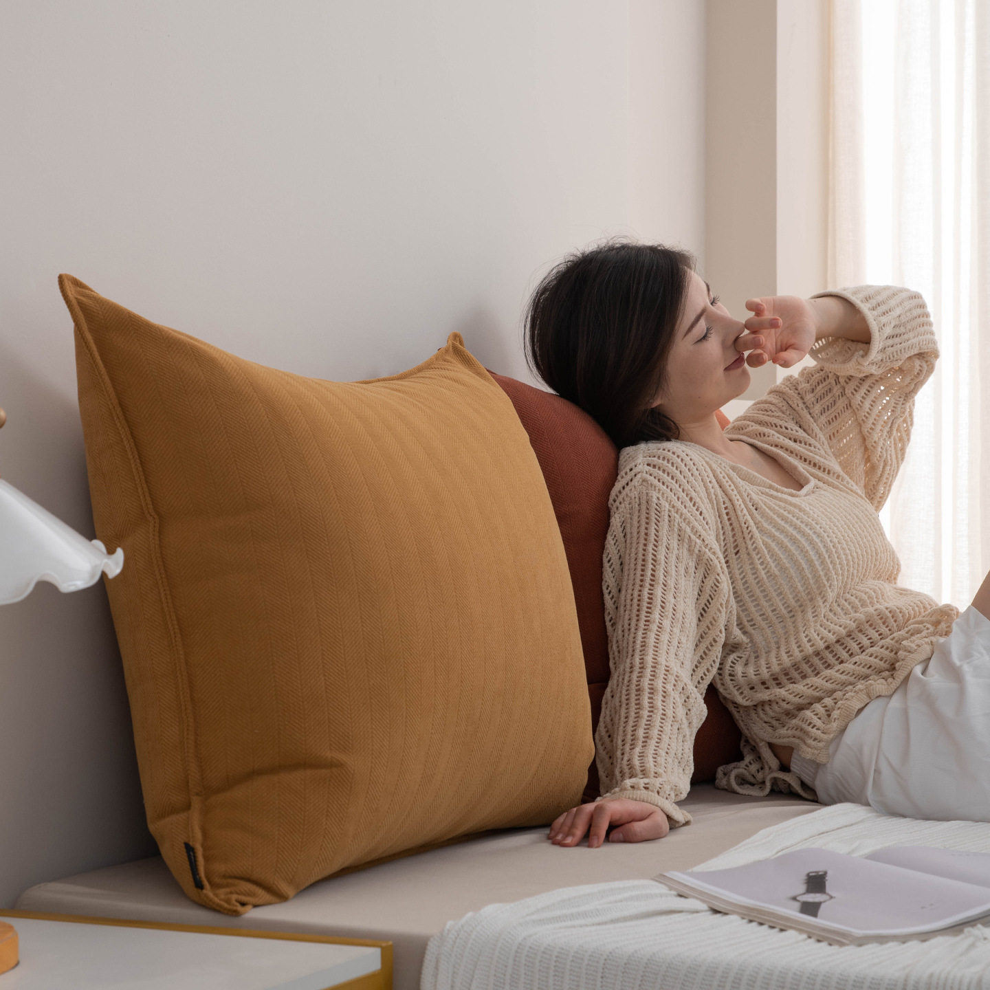 长方形抱枕沙发客厅特大号靠垫抱枕套床头大靠背垫人字纹靠枕套罩