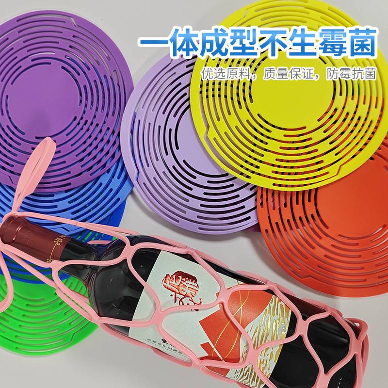 热卖软硅胶杯垫防滑隔热垫硅胶创意多用途网袋提篮红酒手提袋