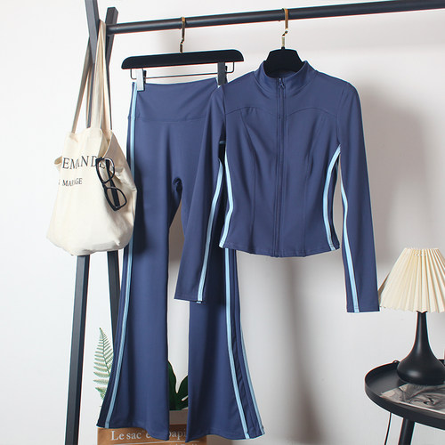 立领瑜伽服套装女秋款高腰喇叭裤