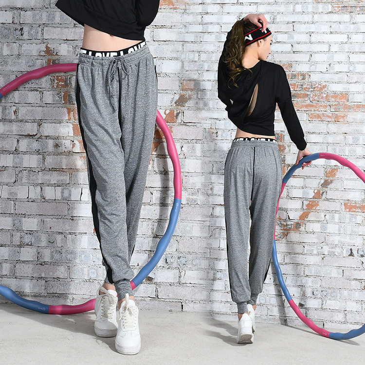 宽松运动裤女春夏弹力显瘦户外瑜伽服跑步健身字母休闲哈伦裤大码