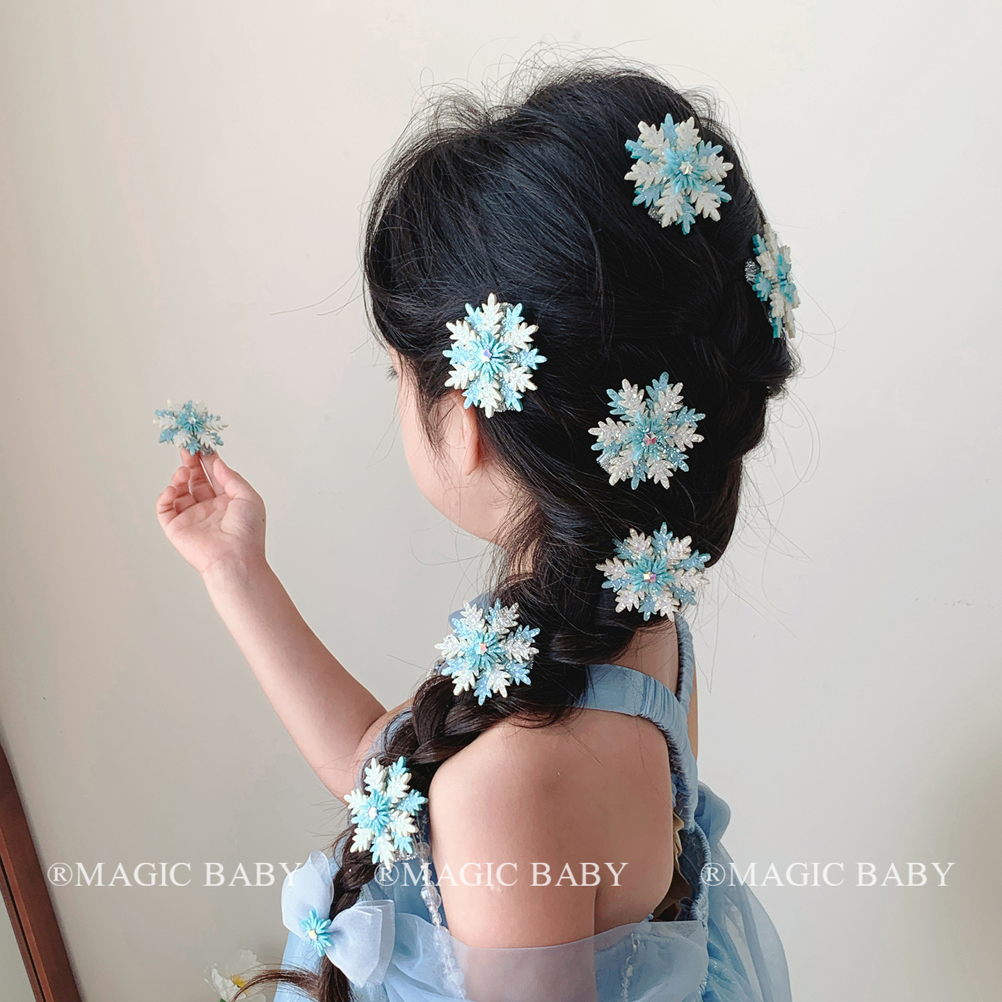 女童超仙公主头饰蓝色雪花发夹儿童艾莎冰雪奇缘发卡皮筋发圈bb夹