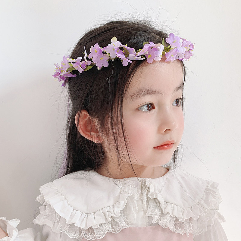 粉色花朵飘带花环女童可爱拍照装扮饰品韩国甜美儿童公主头箍发饰