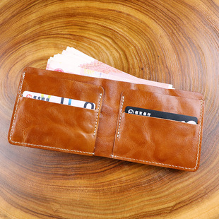 复古钱包女士男士头层植鞣牛皮钱包钱夹真皮短款零钱卡包山下裘宝