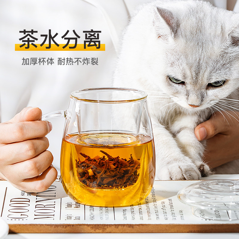 物生物玻璃杯茶水分离泡茶杯女办公室花茶杯家用透明带盖杯子男