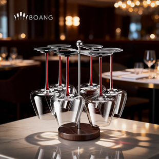 高颜值红酒杯套装6只不锈钢酒杯架酒具透明高脚杯礼盒装家用送礼