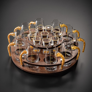 十全十美金箔白酒杯套装 水晶小酒盅玻璃分酒器烈酒杯家用创意酒具