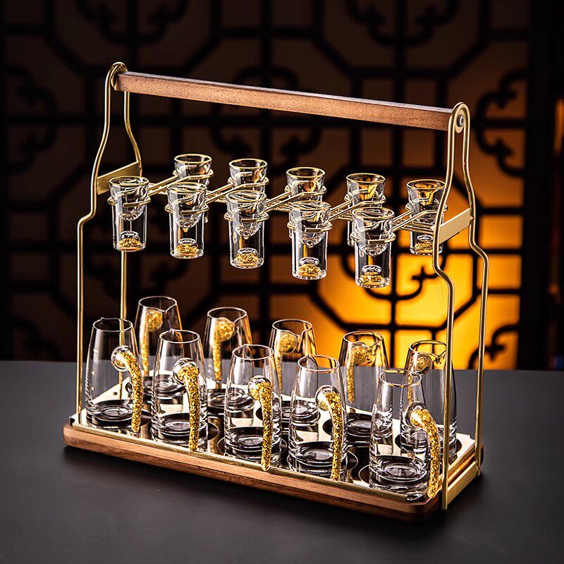 金箔白酒杯套装家用个性高档水晶分酒器小一口酒盅中国风酒壶酒具