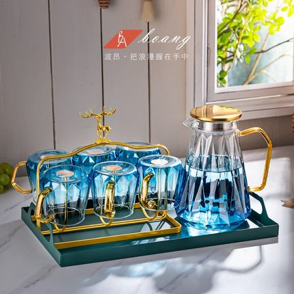绿色轻奢风水杯套装家用杯子现代简约茶杯水壶客厅茶具待客喝水具