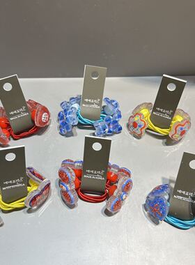 韩国东大门bebeprince儿童彩色花花蝴蝶结手绘格纹绕绕发绳发圈