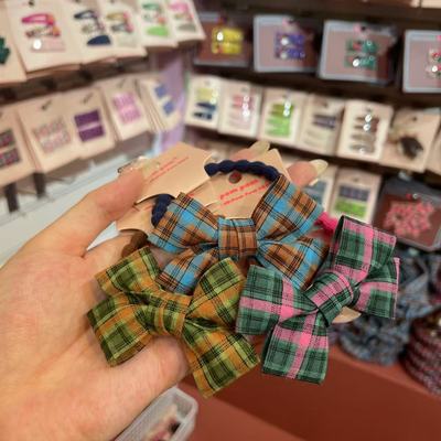 9.3韩国pom新款2025儿童学院风格纹蝴蝶结发绳发圈