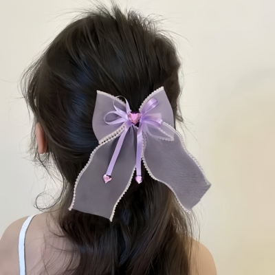 8.17韩国东大门儿童发饰bonbon飘带网纱爱心蝴蝶结公主发夹鸭嘴夹