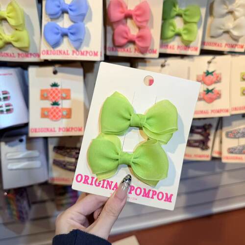 3.4韩国pom新款2026儿童彩色网纱蝴蝶结边夹发夹