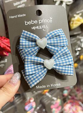 6.15韩国bebeprince儿童发饰格子爱心蝴蝶结发夹边夹