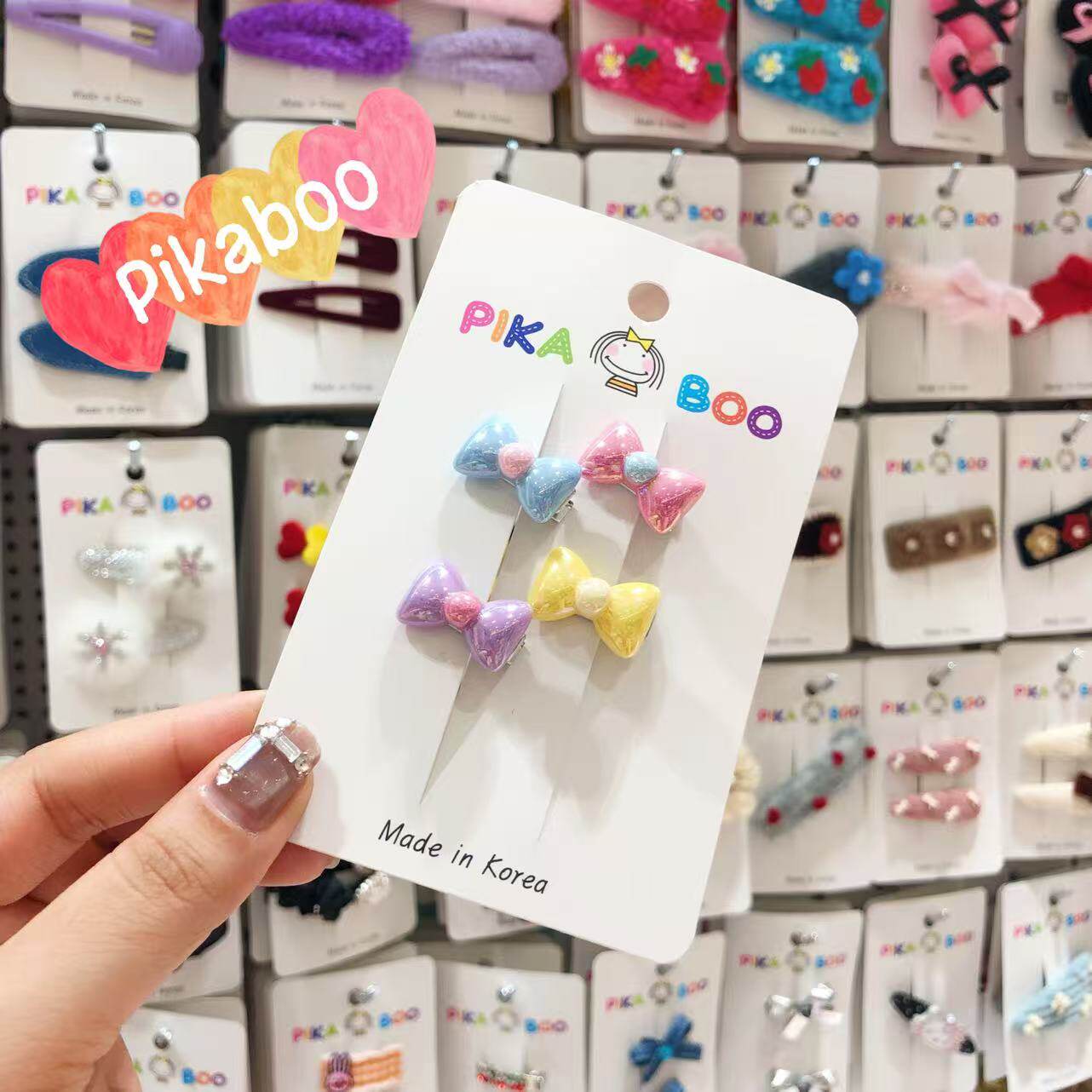 韩国儿童发饰pikaboo糖果色蝴蝶结迷你发夹边夹套组