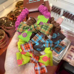 9.3韩国pom新款2025儿童学院风格碎花纹蝴蝶结发绳发圈