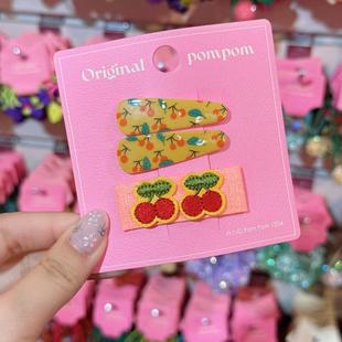 6.8韩国pom新款儿童发饰刺绣樱桃掰掰夹bb夹发夹边夹套装