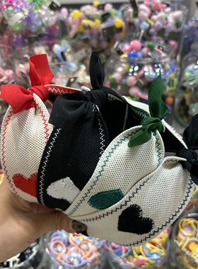 韩国bebeprince儿童秋冬爱心刺绣编织蝴蝶宽边发箍