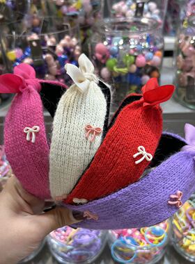 韩国东大门bebeprince儿童发饰纯色针织蝴蝶结兔耳朵宽边发箍