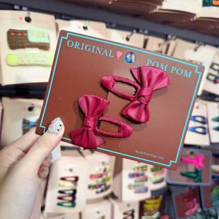 11.12韩国pom新款2025儿童彩色亮面蝴蝶结对夹边夹